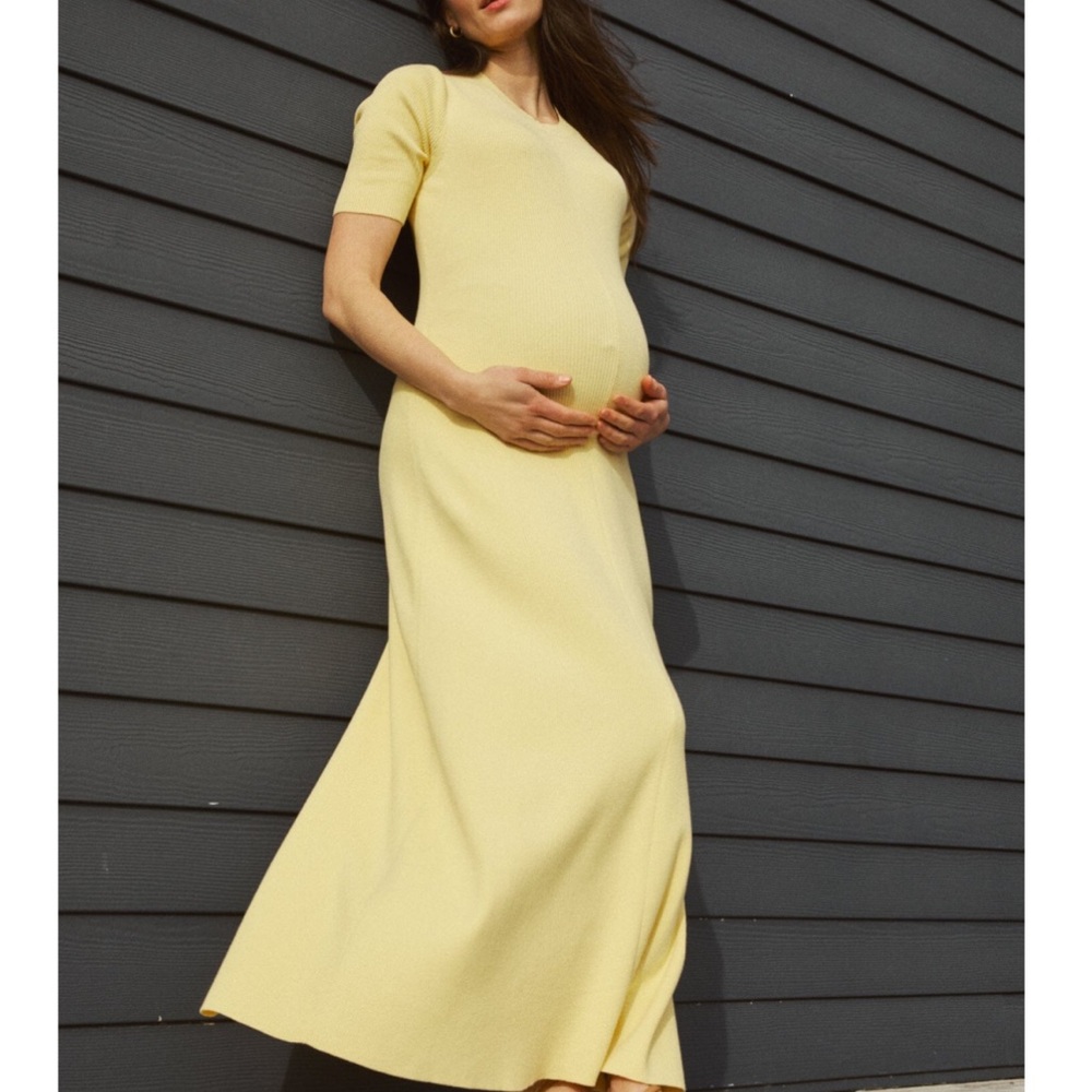 Hatch Butter Yellow Sheath Maxi Dress V-Neck Short Sleeve Casual Maternity
